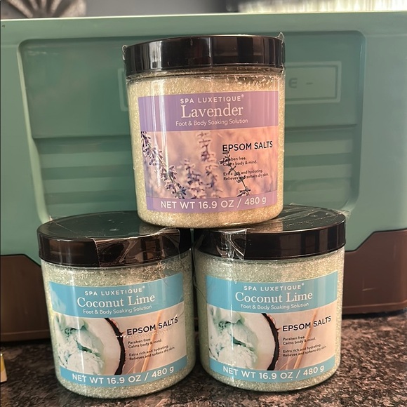 Spa Luxetique (1) Lavender and (2) Coconut Lime Epsom Salts Tubs Set of 3 NWT - Picture 2 of 9